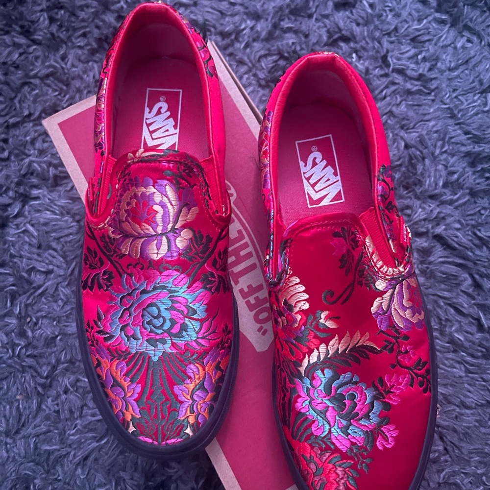 festival satin red slip on vans
